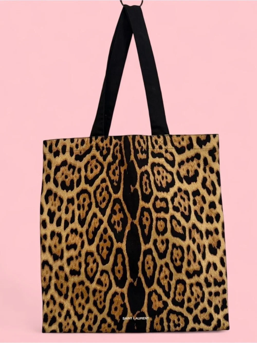 Saint Laurent Leopard-Print Canvas Tote in Brown & Black